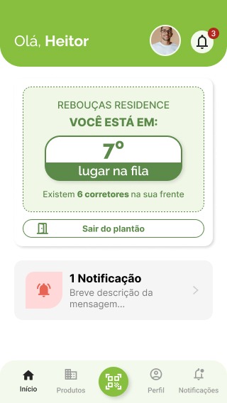 Tela mostrando a posição do Corretor na fila de atendimento